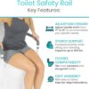 Vive Toilet Safety Rail - Adjustable Grab Bar - Compact Support Frame with Handrail for Bathroom Toilet Seat - Easy Installation for Handicap Senior Bariatrics, Elderly Balance - Padded Hand Armrest