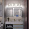 ZUZITO Modern Bathroom Vanity Lights - Crystal 3 Light Vanity Lighting Fixtures - Chrome Bathroom LED Light Fixture Over Mirror 6000K Cool White Light