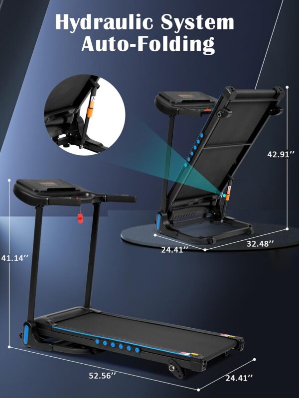 Merax Treadmills for Home, 3.0 HP Hydraulic Folding Treadmill with Incline, Treadmill 10 MPH for Running Walking with 350LBS Weight Capacity, Small Space Running Machine with Charge Station
