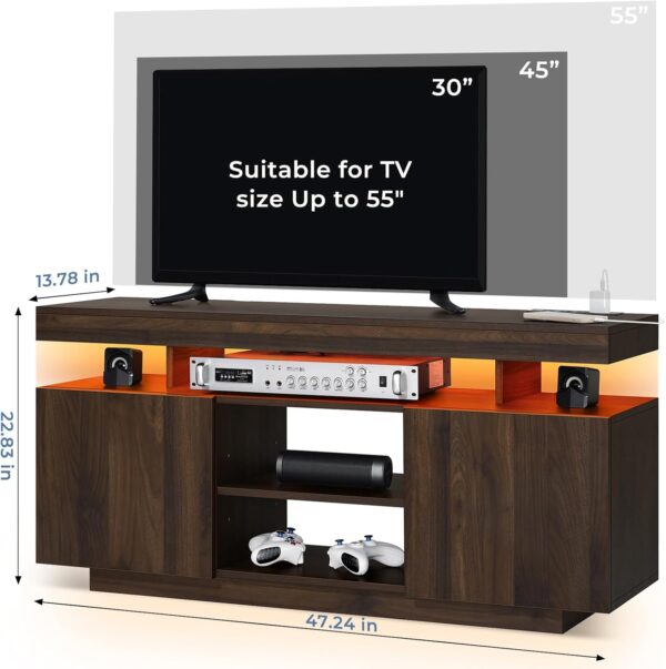 71AWRDNUiOL._AC_SL1500_.jpg HOMMPA LED TV Stand for 55/50/43/40/32 Inch Modern Entertainment Center With Power Outlets, Gaming Consoles Storage, Media Table With LED Lights, Game Cabinet for Living Room Walnut