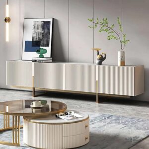 homary Modern TV Stand for TVs Up to 85", Long Entertainment Center with Storage Cabinets TV Console Table for Living Room, Bedroom (Off White, 86.6" W x 15.7" D x 23.6" H)