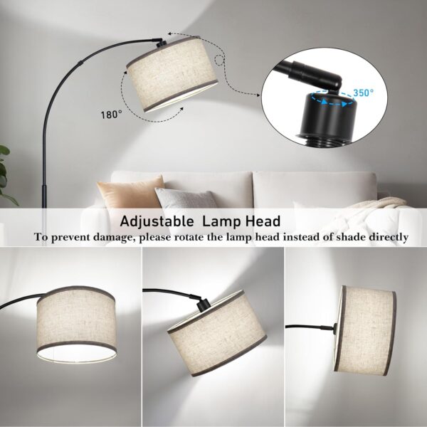 Black Arc Floor Lamps for Living Room,Modern Standing Lamp with Adjustable Drum Lampshade Tall Pole Lamp with Foot Switch Over Couch Arched Floor Light for Reading Bedroom 8W LED Bulb Included