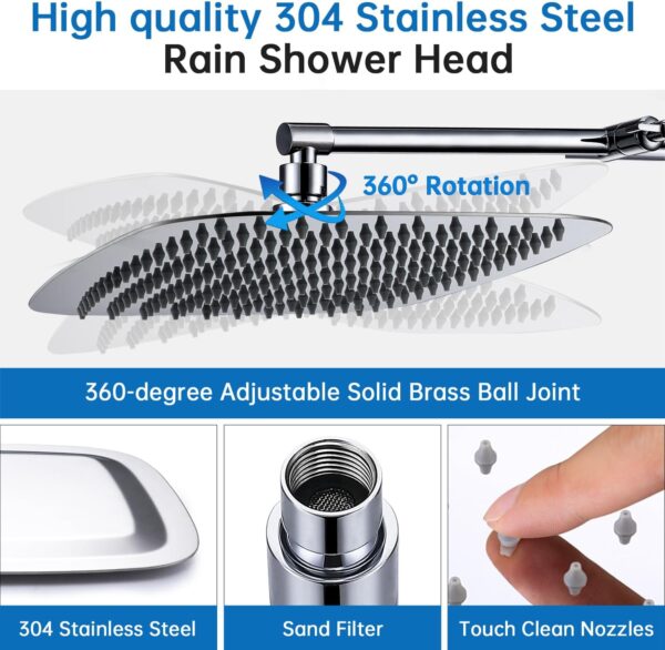 G-Promise All Metal 14 Inch Rain Shower Head with 16 Inch Adjustable Extension Arm | High Pressure Rainfall Showerhead | Luxury Modern Look Rectangular Large Waterfall Showerhead (Chrome)