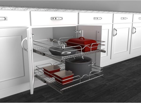 Rev-A-Shelf 2-Tier Kitchen Cabinet Pullout Shelf and Drawer Organizer Slide Out Pantry Storage Basket in Multiple Sizes, 24 x 22 In, 5WB2-2422-CR-1