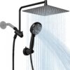 Alesco 10" Shower Heads with Handheld Spray Combo, 12" Extend Shower Arm with 3-Way Diverter Valve, 7-Setting Handheld Spray and High-Pressure Showerhead, Dual Showerheads Set, Matte Black