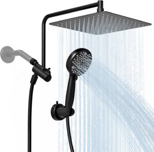 Alesco 10" Shower Heads with Handheld Spray Combo, 12" Extend Shower Arm with 3-Way Diverter Valve, 7-Setting Handheld Spray and High-Pressure Showerhead, Dual Showerheads Set, Matte Black