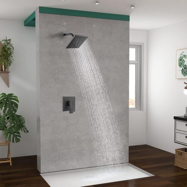 Bathtub Shower Faucet Set,6 Inch Square Shower Trim Kit Single Handle Shower System,Showerhead and Handle Set Male Thread Pressure Balance Valve,Without Tub Spout,Matte Black
