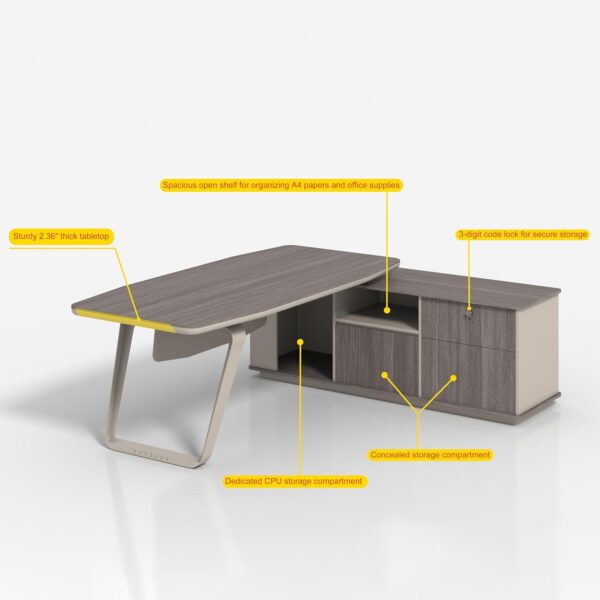 79-Inch Modern Executive L-Shaped Office Desk with 71” Lateral File Cabinet – Spacious Fir Wood Large Executive Desk with Locking Drawer,Ideal for Home Office Furniture and Small Spaces
