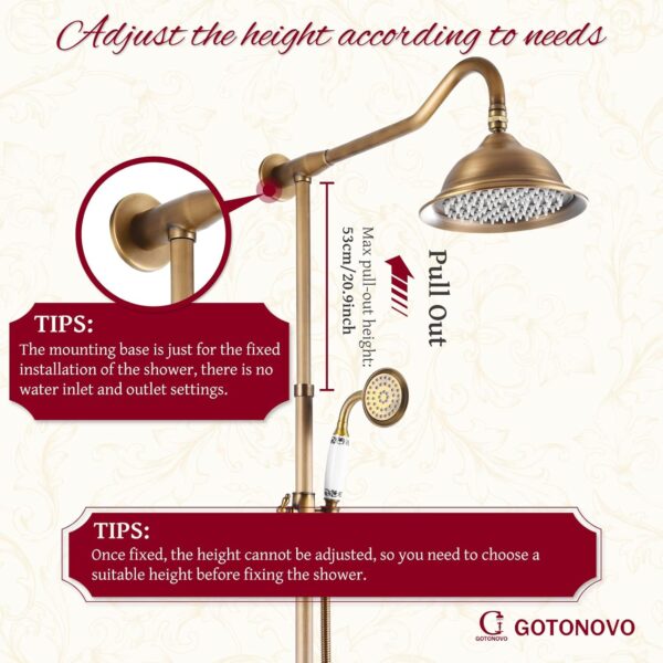 gotonovo Shower Fixture Faucet Set Complete Antique Brass Exposed Pipe Shower System 8 Rain Shower 2 Double Knobs Handle Triple Function Tub Spout Shower Combo Unit Set