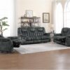 3 Pieces Recliner Sofa Furniture Set, Manual Recliner with Massage and Heat, Loveseat and Bonded 3 Seat Reclining Couch Set for Living Room, Green Grey