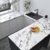 White Gold Marble Granite Contact Paper peel and stick kitchen for Countertops cabinets Wallpaper 32x591inch largen Waterproof Self adhesive Sticker Vinyl Wrapping Paper TV Wall Counter Top Backsplash