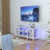 White TV Stand with Power Outlets, Led Light, Mount for 32-70 Inch TV, Entertainment Center with Open Storage Shelf for Bedroom/Living Room/Office