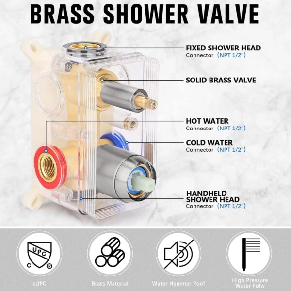 12 Inch Rainfall Shower System - Wall Mounted Complete Combo with Solid Brass Pressure Balancing Valve, High Pressure Shower Head, Handle Set & Installation Accessories Nickel