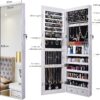 47" H Jewelry Armoire Full Length Mirror Cabinet Storage Organizer w/LED Light Wall-Mounted/Door-Hanging Lockable for Bedroom Makeups White