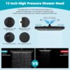 Hibbent Rain Shower Head, 13'' High Pressure Rainfall 5 Spray Mode Showerhead with 16" Shower Head Extension Arm, Solid Brass Adjustable Shower Arm Extender, Waterfall fixed Showerheads, Matte Black