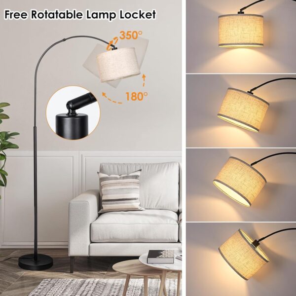 Arc Floor Lamp with Remote, Modern Standing Lamp for Living Room with Stepless Dimmable Bulb, Drum Shade, Foot Switch, Tall Floor Lamp for Farmhouse Bedroom Night Stand (Black)