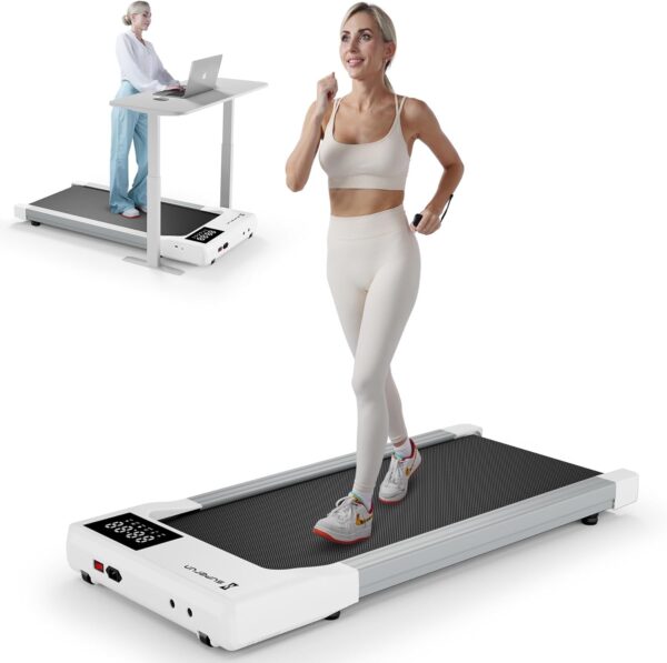 SupeRun Walking Pad, Under Desk Treadmills for Home and Office Small Space, 2.5 HP Portable Mini Jogging Machine with APP and Remote Control and LED Display, 300 Lbs Capacity