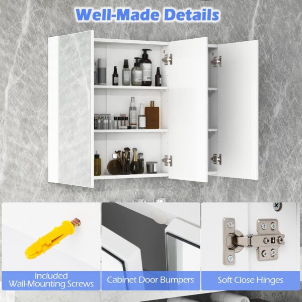 Tangkula Mirrored Medicine Cabinet, Large Wide Wall Mounted Storage Cabinet with 3 Mirror Doors & Adjustable Shelf, 36 x 4.5 x 25.5 Inch, Bathroom Mirror Medicine Cabinet (36 x 25.5 Inch)