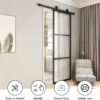 JUBEST Glass Barn Door 30in x 84in, Reeded Glass Carbon Steel Pre-Drilled Frame Sliding Barn Door Panel with 5FT Hardware Kit and Soft Close