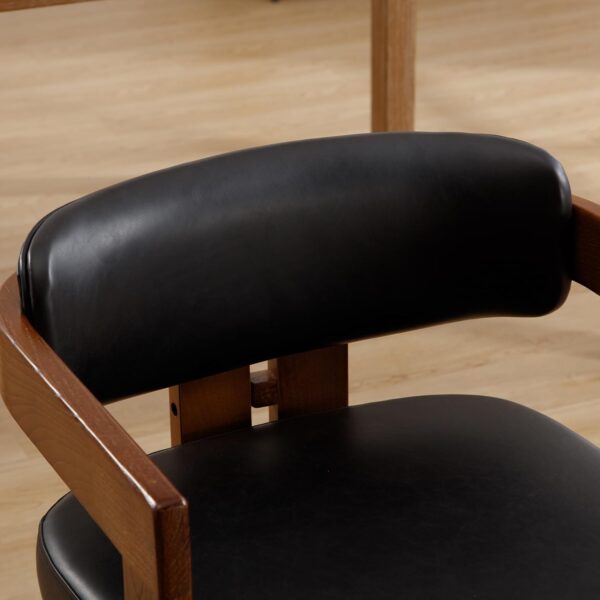 Farmhouse Dining Chairs Set of 2 Upholstered Kitchen Chair Solid Oak Side Chair, Faux Leather Barrel Accent Chair with Arm for Dining/Living Room/Bedroom/Restaurant, Black