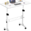 HOMIDEC Standing Desk, 32 Inch Portable Small Desk Adjustable Height, Rolling Home Office Desks with Wheels, Sit Stand Desk for Bedroom Walking Pad Home Office Small Space, White