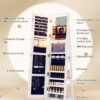 360° Rotating Jewelry Cabinet with LED Lights, 63" H Full Length Mirror with Jewelry Storage, Standing Jewelry Armoire with Door Mirror, Jewelry Organizers for Christmas Gift (White)