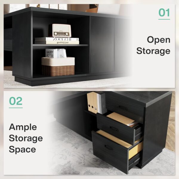 Tribesigns L-Shaped Executive Desk, 78" Modern Office Desk with Drawers and Lateral File Cabinet, Large Computer Table with Storage Shelves, Workstation for Home Office (Grey + Black)