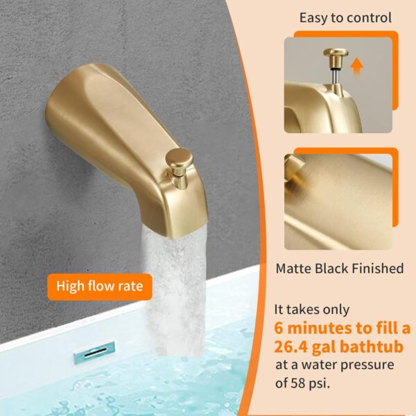 Tub Shower Faucet Set (Valve Included) with 6-Inch Rain Shower Head and Tub Spout Single-Handle Tub and Shower Trim Kit Brushed Gold