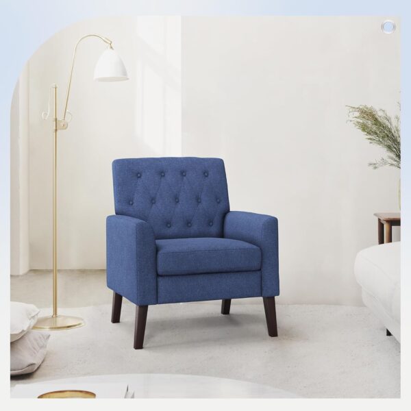 71DDFPuwRuL._AC_SL1500_.jpg LUE BONA Navy Blue Linen Accent Chair 18.5" H, Button Tufted Armchair, Comfy Living Room Chair with Arms, Upholstered Modern Arm Chairs for Bedroom, Living Room