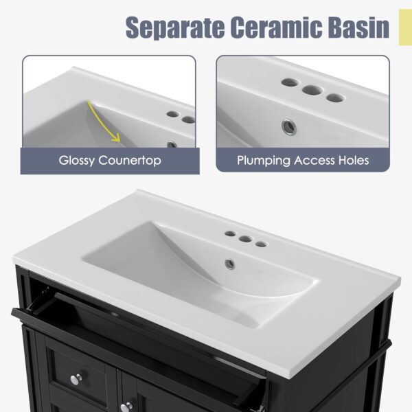 30" Bathroom Vanity with Single Sink Combo, Modern Undermount Bathroom Sink Cabinet with 2 Drawers and a Tip-Out Drawer, Freestanding Bathroom Vanities, Soft Closing, Solid Wood Frame