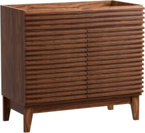 ROOMTEC 36" Bathroom Vanity, Mid-Century Freestanding Bathroom Cabinet Vanity with Storage, Particleboard Frame with Wood Grain Laminate, Walnut (Sink Basin Not Included)