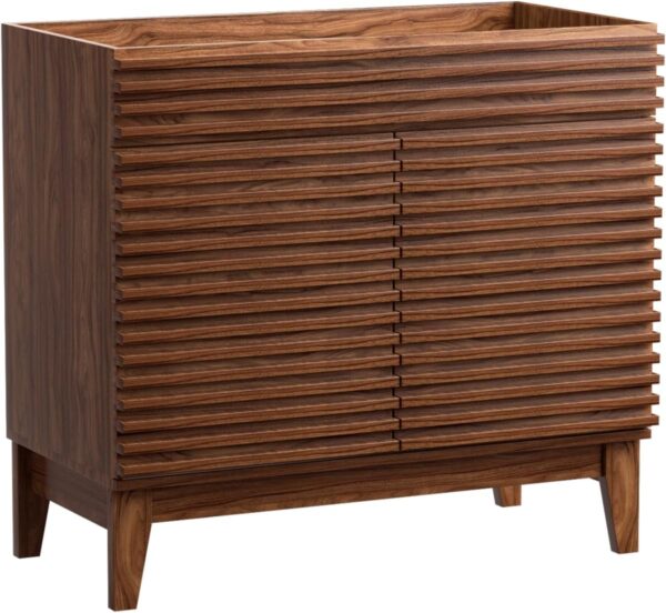 ROOMTEC 36" Bathroom Vanity, Mid-Century Freestanding Bathroom Cabinet Vanity with Storage, Particleboard Frame with Wood Grain Laminate, Walnut (Sink Basin Not Included)