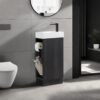 16“ Bathroom Vanity Sink Combo for Small Space, Modern Floor Standing Small Bathroom Vanity with Sink, Bathroom Cabinet Set with 2 Toilet Paper Holders, Black Wallnut