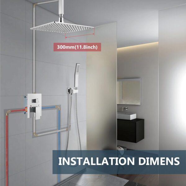 Aolemi Ceiling Mount Shower Faucet Set with Handheld Spray High Pressure Shower Faucets Sets Complete Rough-in Valve and Shower Trim Kit System Included Rainfall Polish Chrome 12 Inch LED Shower Head