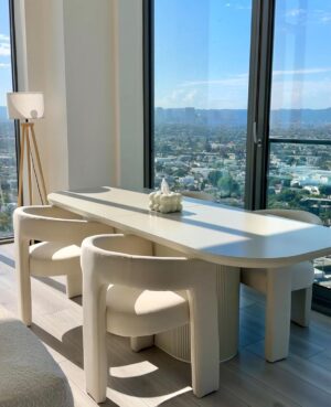 Modern Barrel Dining Chairs Set of 4, Upholstered Accent Kitchen Chair with Arms Comfy Linen Fabric Side Chair for Living Room/Home Office/Reception, Linen Cream