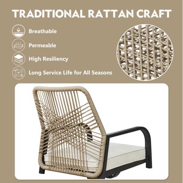 MELLCOM 5-Piece Outdoor Dining Set, 4 Swivel Rattan Chairs with Thick Cushions & Square Dining Table with Umbrella Hole, Patio Furniture Set for Porch, Garden, Backyard, Poolside, Deck, Beige