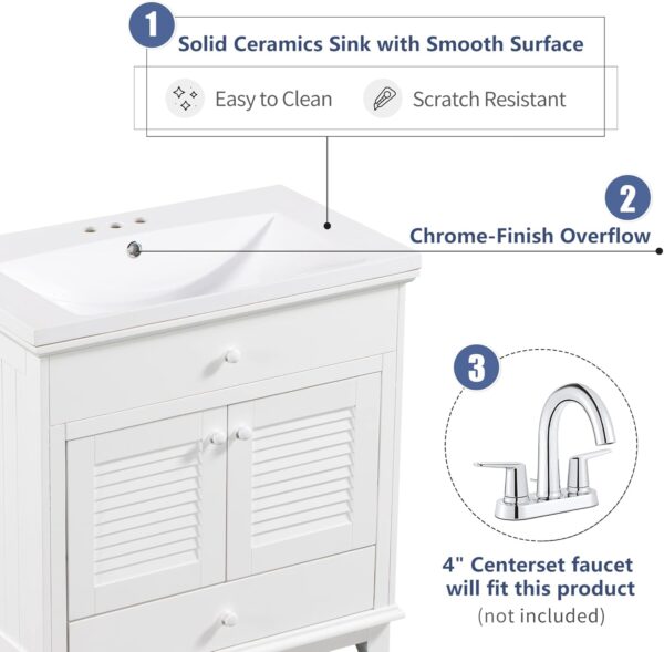 30" Bathroom Cabinet Vanities with Sink Set Combo, Storage Cabinet with Doors and Drawer, Solid Wood, Modern Style, White