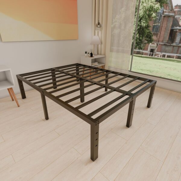 16 Inch Queen Size Bed Frame - No Box Spring Needed Heavy Duty Black Metal Platform Mattress Foundation, Non-Slip Noise Free Easy Assembly Steel Slats Bedframes with Cleance Storage