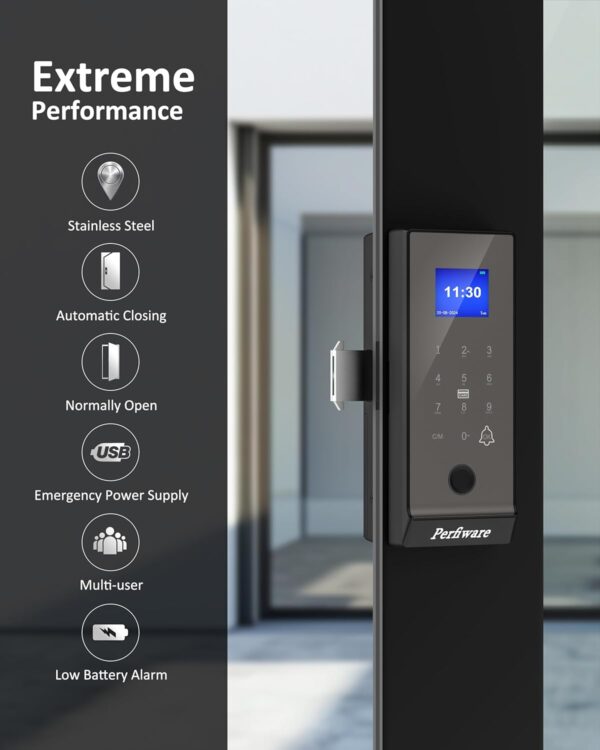 Sliding Glass Door Lock,LG2375 Sliding Door Locks for Glass Wooden Door,Biometric Fingerprint Keyboard Remote IC Card Smart Door Lock Security,Front Door,Patio,Home,Office,Hotel
