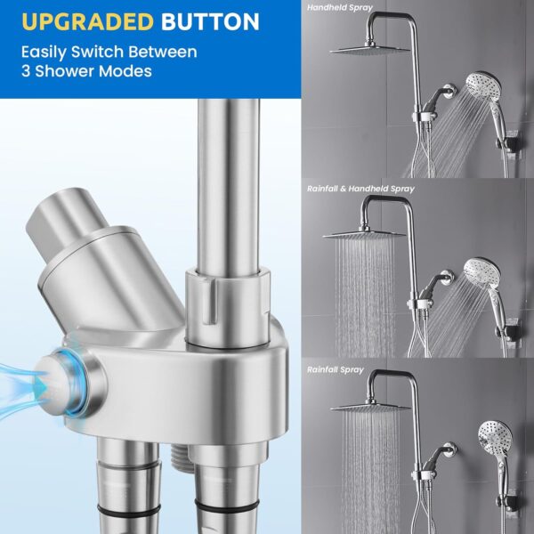 8" Dual Shower Head Combo, High Pressure Rainfall Shower Head with Handheld, 6 Spray Settings Angle Adjustable Handheld Shower Head with Pause, Height Adjustable, Chrome Silver
