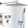 SR SUN RISE 100℉ Thermostatic Shower System,12" Luxury Rainfall Shower Head and High-Pressure Handheld Bathroom Shower Faucet Set,Shower Valve and Trim Kit Included (Polished Chrome)