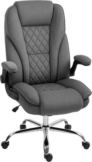 HOMCOM High Back Office Chair, Executive Desk Chair with Swivel Wheels, Flip-up Armrest, Adjustable Height, Modern Diamond Fabric Computer Chair for Home Office, Charcoal Gray