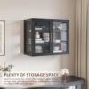 Black Glass Display Wall Storage Cabinet,Bathroom Wall Cabinet,Wall Mounted Cabinet, Floating Cabinet with Adjustable Shelves for Kitchen,Dining Room,Laundry
