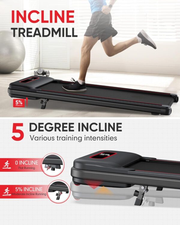 WELLFIT 10% Incline Treadmills for Home, Under Desk Walking Pad 330+lbs Weight Capacity, Foldable Treadmill for Small Space Apartment, Portable Easy to Move Upright Place, Long Stride, Space Saver