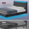 VASAGLE Queen Size Floating Bed Frame with LED Lights, Queen Bed Frame with Charging Station, Tufted Storage Headboard, Upholstered Platform Bed Frame, No Box Spring Needed, Dark Gray URMB851G71