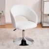 Furniliving Vanity Chair with Arm, PU Leather Chair for Vanity, Swivel Accent Chair, Adjustable Height Makeup Chair with Chrome Base, Living Room Chair for Bedroom, Makeup Room, Study Room, IvoryWhite