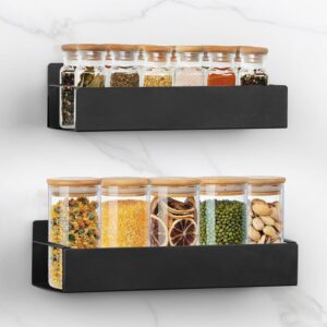Kitchen Spice Rack: 2 Packs Black Adhesive Wall Mount - 11.8" Large Hanging Storage Organizer Cabinet Without Drilling for Smooth Wall - Work Room Bathroom Shelves