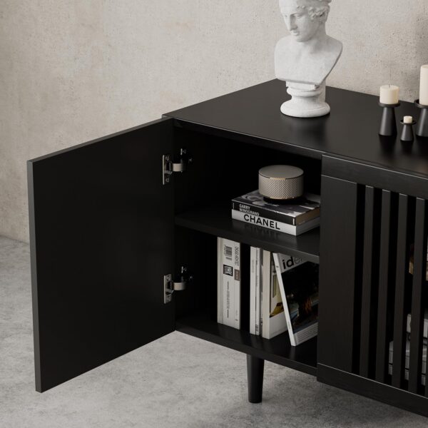 71FJY2-0fPL._AC_SL1500_.jpg Boho TV Stand for 55-65 Inch TV, 4 Doors, Entertainment Center with Adjustable Shelf, TV Console with 4 Cabinets, Media Console, Solid Wood Feet, Cord Holes for Living Room, Bedroom, Black