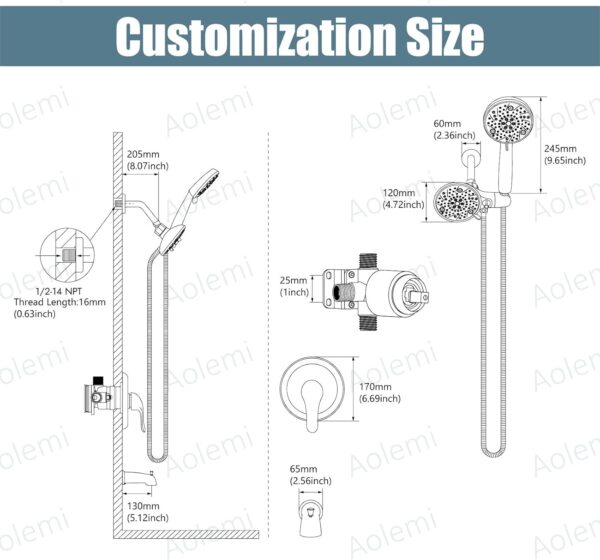 Aolemi Shower Faucet Set with Tub Spout Rain Shower Head System Shower Trim Kit Pressure Rough-in Valve Included 8 Setting Dual Shower Head and Handheld Spray Oil Rubbed Bronze