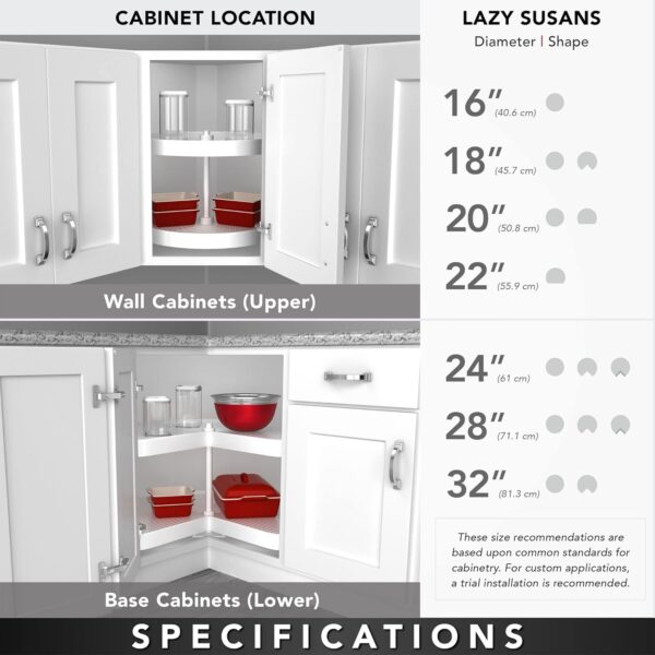 Rev-A-Shelf 28" Pie-Cut Dual Tier Lazy Susan Organizer for Corner Wall Kitchen Cabinets, Plastic Home Rotating Storage Shelves, White, 2942-28-11-1